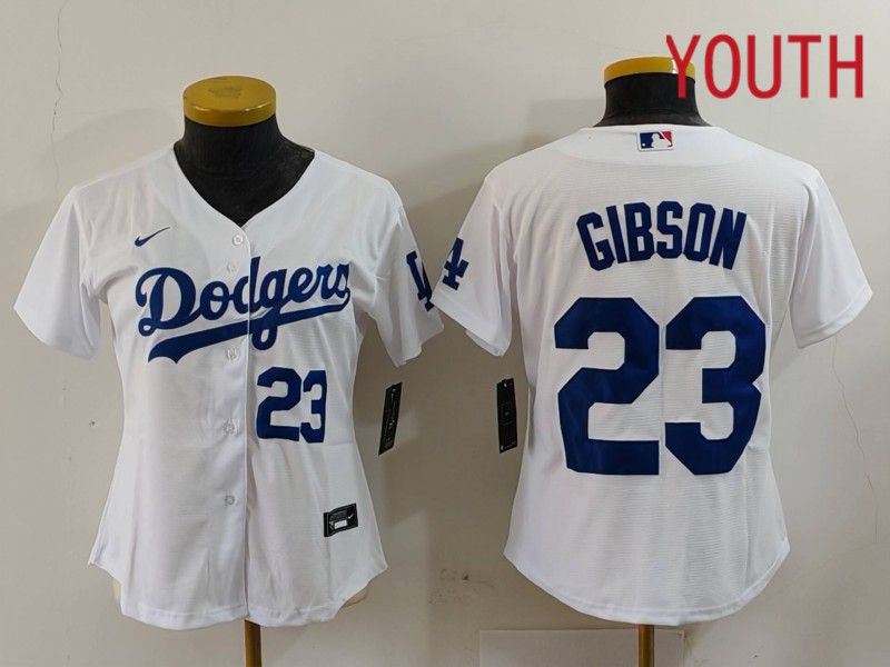 Youth Los Angeles Dodgers #23 Gibson White Nike Game 2024 MLB Jersey style 4